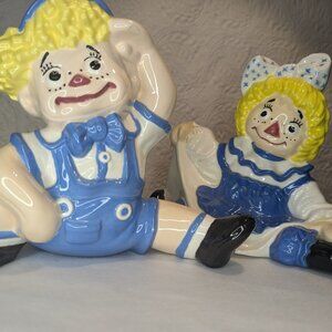 Ceramic Decor - Vintage 1970s Byron Molds Raggedy Ann & Andy Hand painted